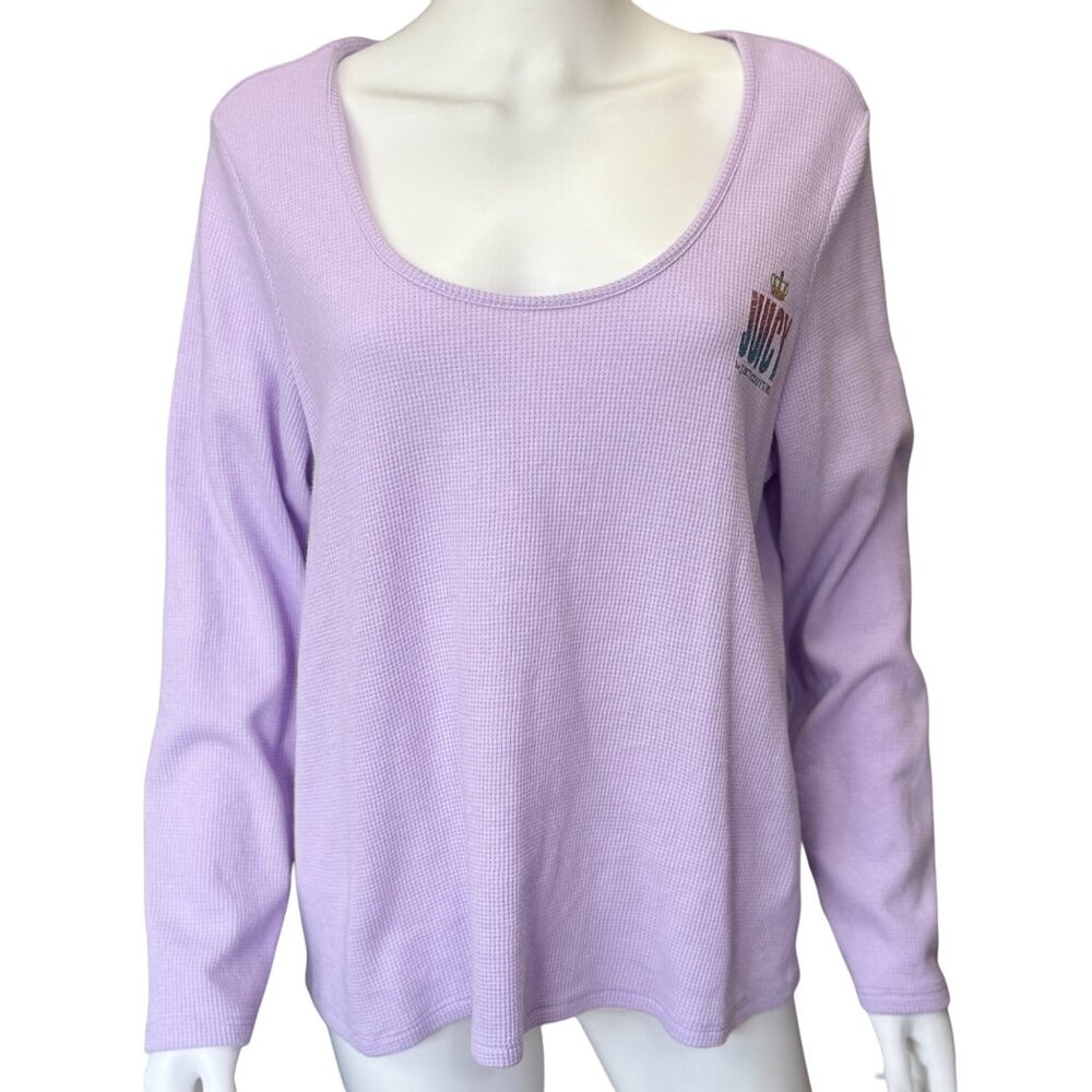 Juicy Couture Lavender Waffle Knit Long Sleeve Top Cotton Blend Womens Size 1X